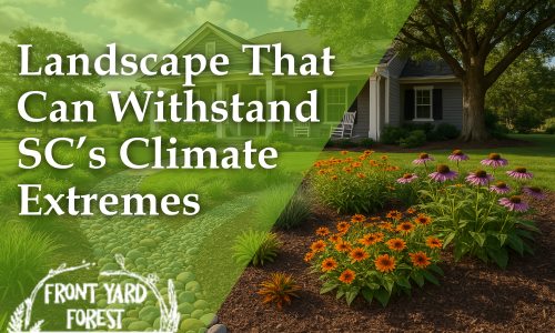 Eco-friendly lawn alternative with clover and wildflowers designed by Front Yard Forest, Lexington, SC