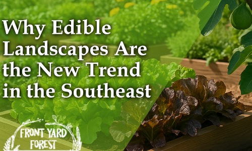 Eco-friendly lawn alternative with clover and wildflowers designed by Front Yard Forest, Lexington, SC