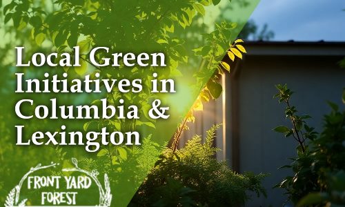 Eco-friendly lawn alternative with clover and wildflowers designed by Front Yard Forest, Lexington, SC