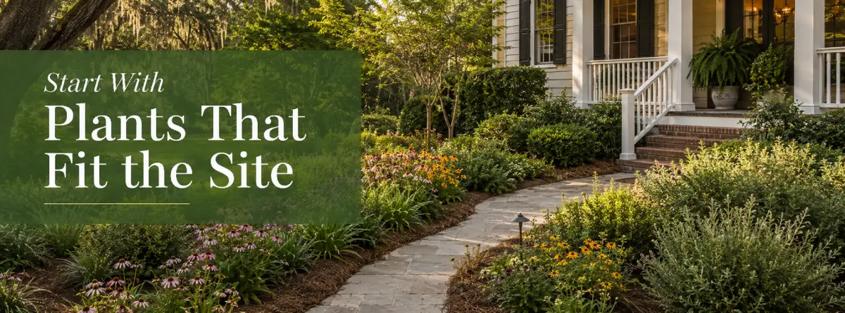 Native plants and layered landscaping suited for Columbia and Lexington, South Carolina yards
